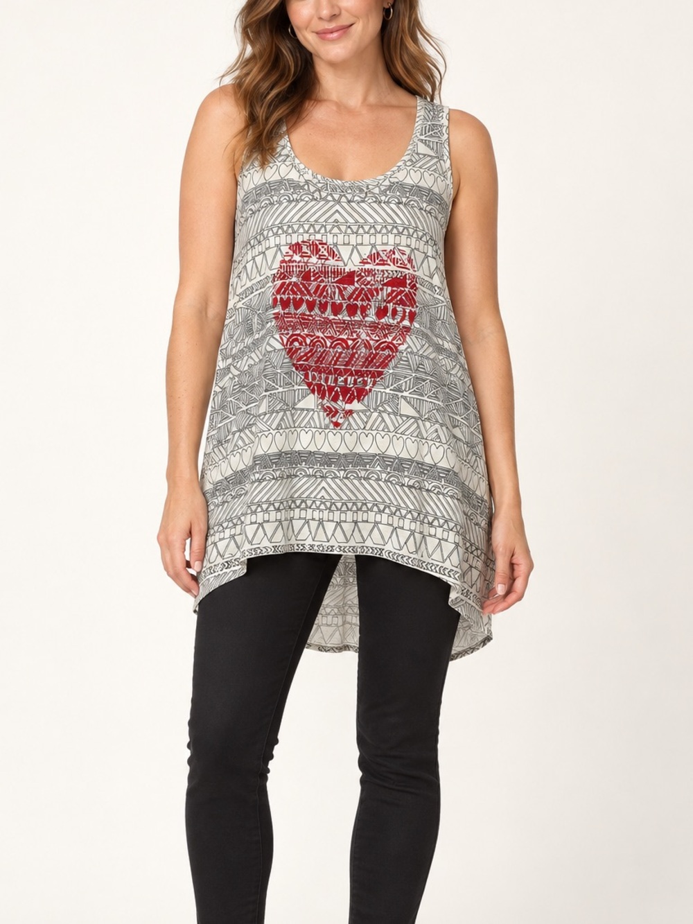 NWT Desigual Size L Geometric Heart Graphic Sleeveless Tunic Top Cotton Blend